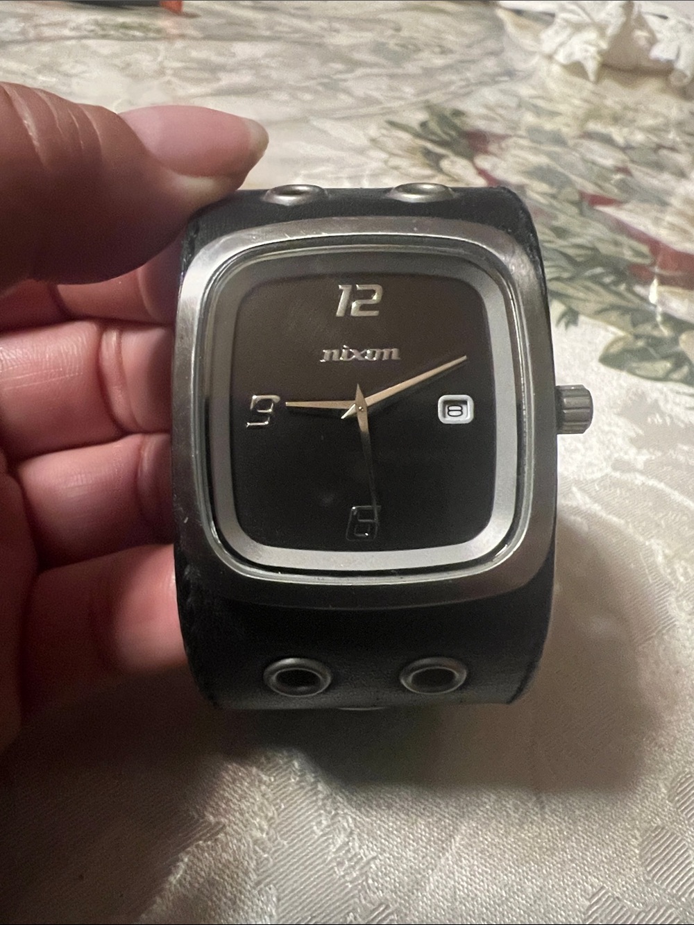 Nixon Black Dial Watch with Black Leather Cuff